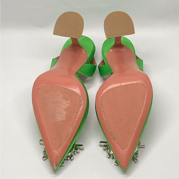 Amina Muaddi  Begum 95MM Satin & Crystal-Adorned Slingback Pumps size 37.5 - Picture 13 of 14